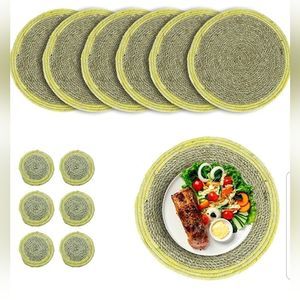 Athena Home Placemats, Coaster Set of 6 Woven Seagrass Corn Husk Natural Beauty